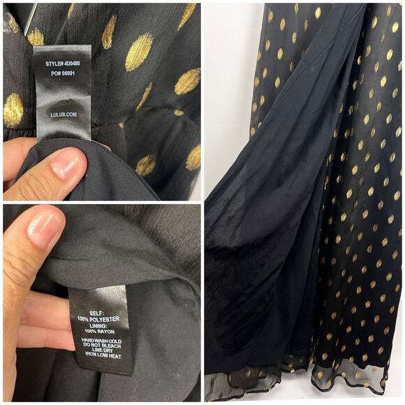 NWT Lulus XL Galaxy Lights Black and Gold Polka Dot Sleeveless Maxi Dress - Picture 7 of 14